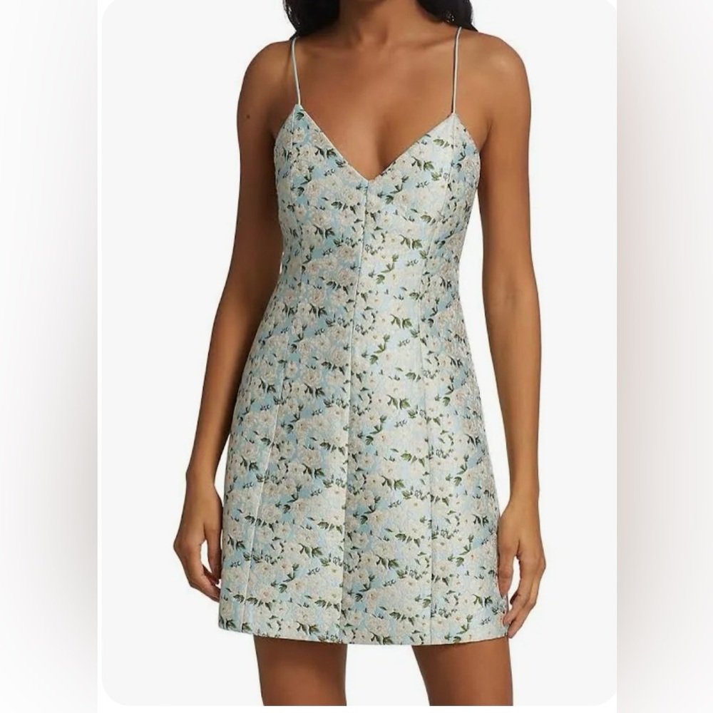 NWT Alice and Olivia Tayla mini dress in powder blue/white size 4